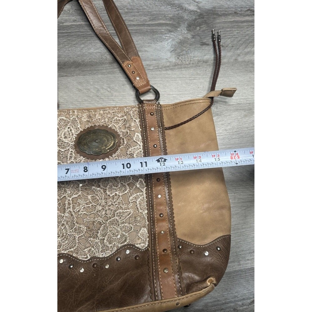 Justin Concealed Carry Tote Bag Western Vegan Leather Lace Brown Cowgirl - Picture 5 of 9